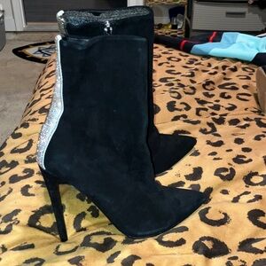 Steve Madden Black and Silver Heeled Boots